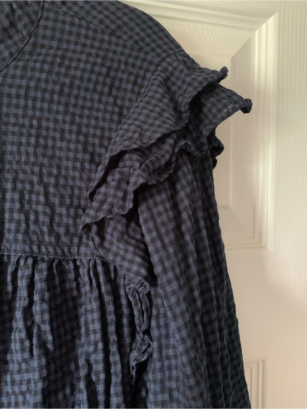 H&M Navy Button-Front Ruffle-Yoke Blouse - Picture 3 of 7